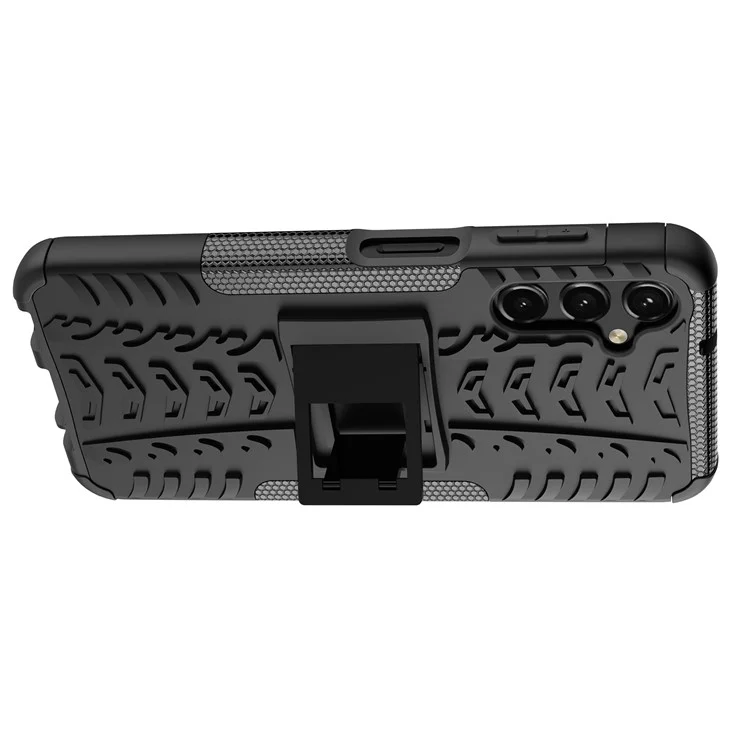 Pour Samsung Galaxy A14 5G / A14 4G Cool Tire Texture Kickstand Drop-proof Phone Case Soft TPU Hard PC Hybrid Cover - Noir