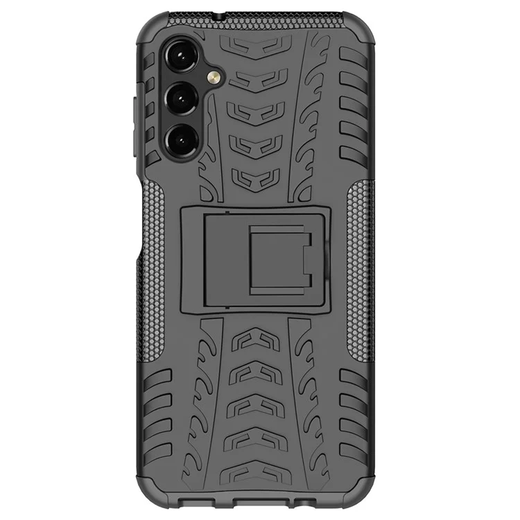 Pour Samsung Galaxy A14 5G / A14 4G Cool Tire Texture Kickstand Drop-proof Phone Case Soft TPU Hard PC Hybrid Cover - Noir