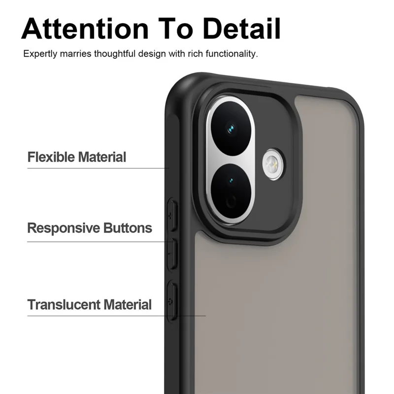 For Xiaomi Redmi Note 17 Pro 5G Phone Case Frosted Translucent PC + TPU Phone Back Cover - Black