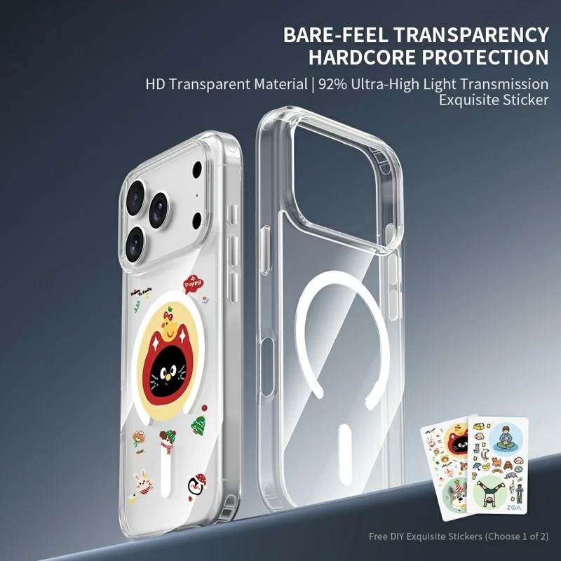ZGA for iPhone 18 Pro Magnetic Case Crystal Clear PC TPU Anti-Scratch Phone Cover - Transparent