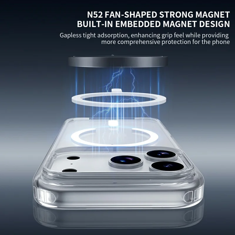 ZGA for iPhone 18 Pro Magnetic Case Crystal Clear PC TPU Anti-Scratch Phone Cover - Transparent