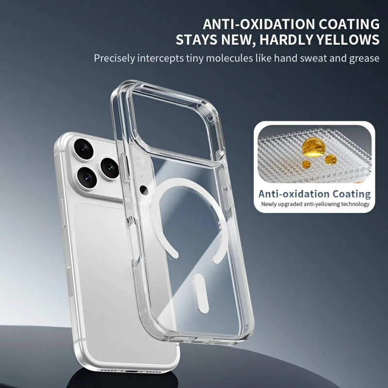 ZGA for iPhone 18 Pro Magnetic Case Crystal Clear PC TPU Anti-Scratch Phone Cover - Transparent
