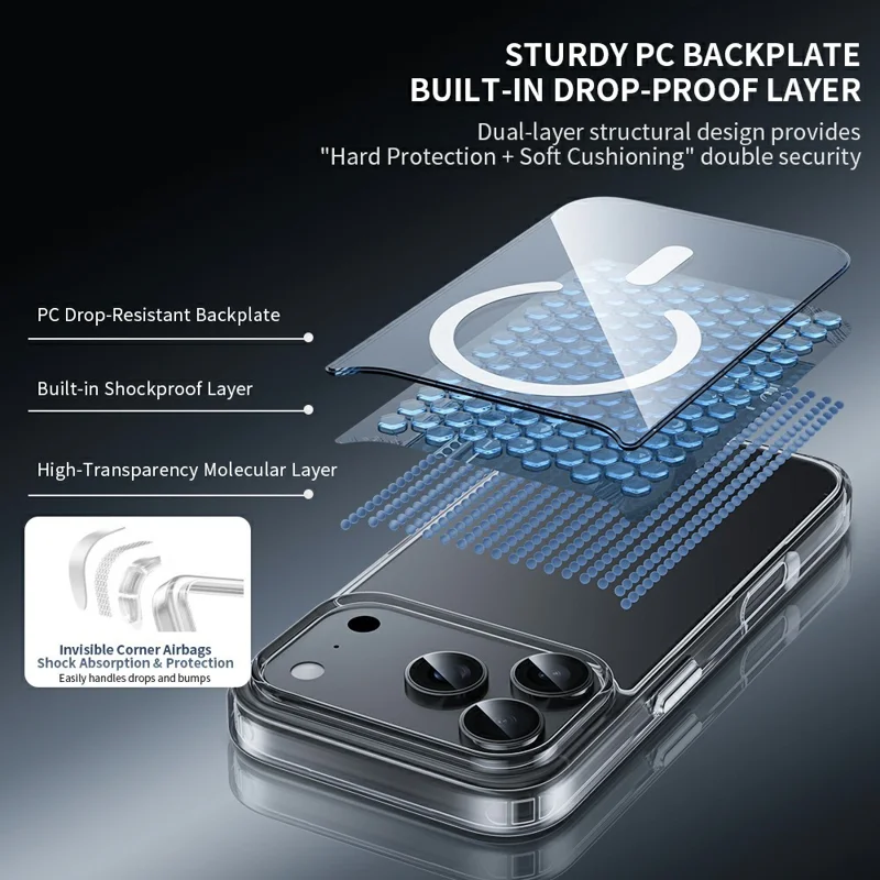 ZGA for iPhone 18 Pro Magnetic Case Crystal Clear PC TPU Anti-Scratch Phone Cover - Transparent
