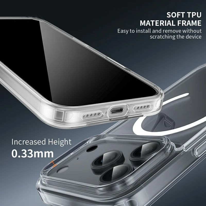 ZGA for iPhone 18 Pro Magnetic Case Crystal Clear PC TPU Anti-Scratch Phone Cover - Transparent