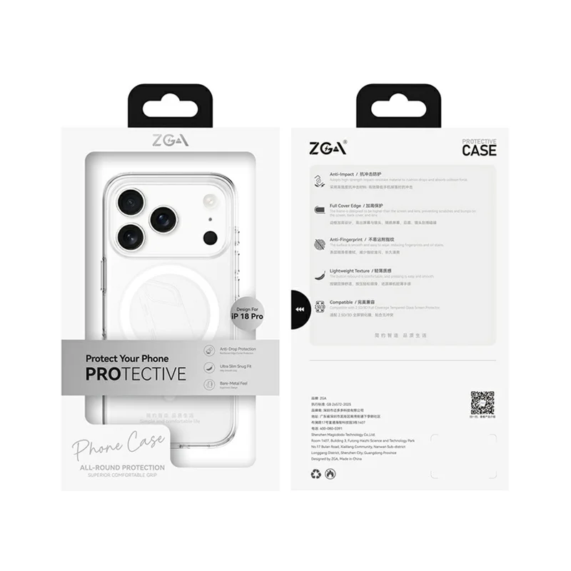 ZGA for iPhone 18 Pro Max Magnetic Case Clear PC TPU Shockproof Phone Cover Compatible with MagSafe - Transparent