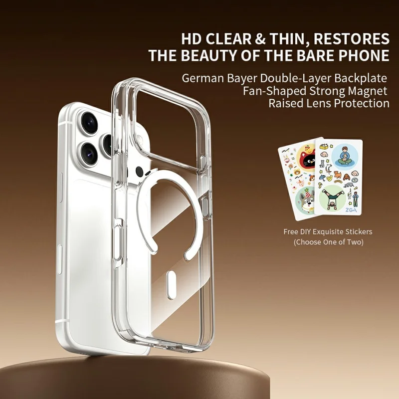 ZGA for iPhone 18 Pro Max Magnetic Case Clear PC TPU Shockproof Phone Cover Compatible with MagSafe - Transparent