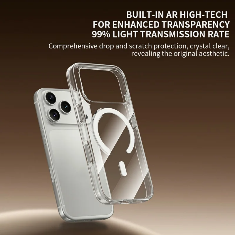 ZGA for iPhone 18 Pro Max Magnetic Case Clear PC TPU Shockproof Phone Cover Compatible with MagSafe - Transparent
