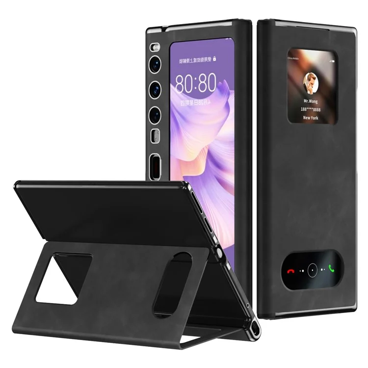 Per Huawei Mate Xs 2 Nappa Texture PU Leather Phone Case Vista Finestra Stand Protezione Totale Copertina Pieghevole - Nero