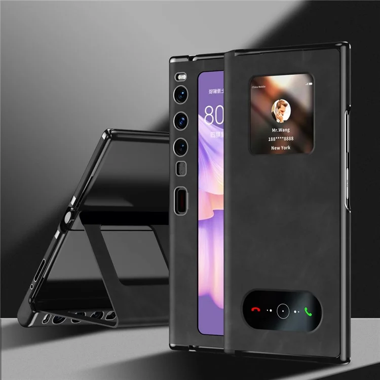 Per Huawei Mate Xs 2 Nappa Texture PU Leather Phone Case Vista Finestra Stand Protezione Totale Copertina Pieghevole - Nero
