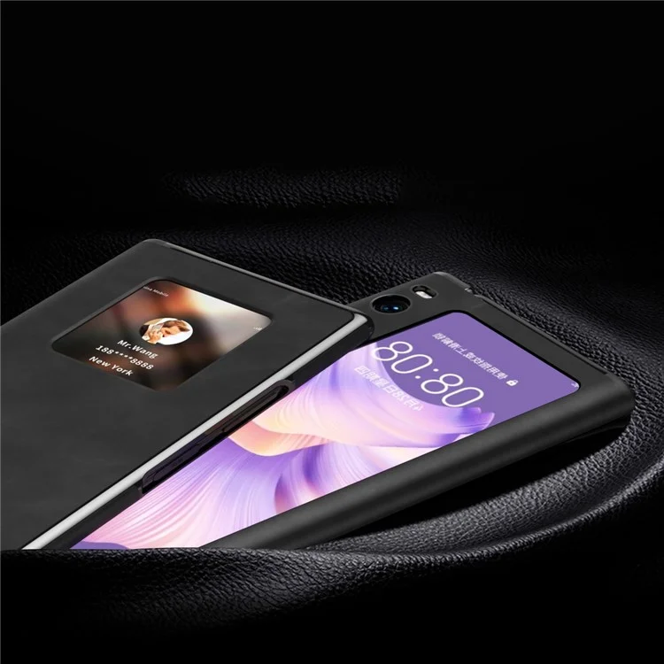 Per Huawei Mate Xs 2 Nappa Texture PU Leather Phone Case Vista Finestra Stand Protezione Totale Copertina Pieghevole - Nero