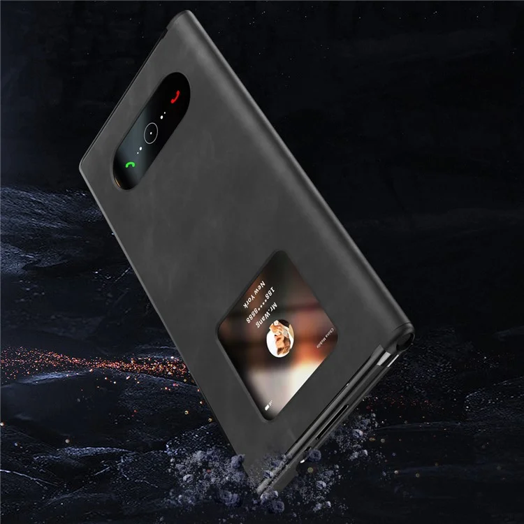 Per Huawei Mate Xs 2 Nappa Texture PU Leather Phone Case Vista Finestra Stand Protezione Totale Copertina Pieghevole - Nero