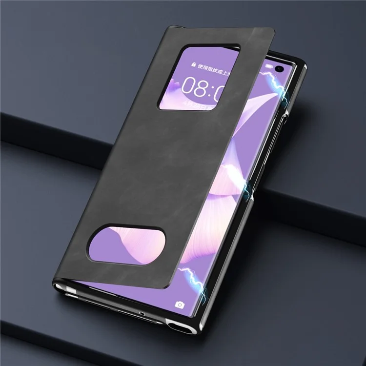 Per Huawei Mate Xs 2 Nappa Texture PU Leather Phone Case Vista Finestra Stand Protezione Totale Copertina Pieghevole - Nero