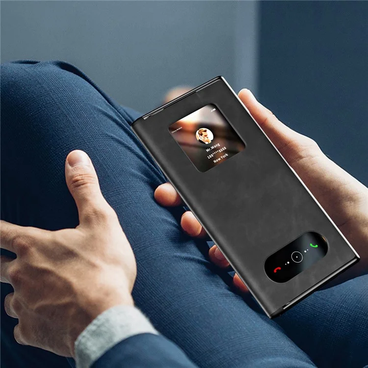 Per Huawei Mate Xs 2 Nappa Texture PU Leather Phone Case Vista Finestra Stand Protezione Totale Copertina Pieghevole - Nero