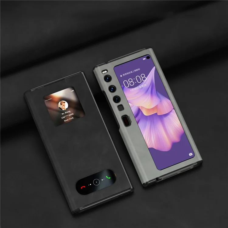 Per Huawei Mate Xs 2 Nappa Texture PU Leather Phone Case Vista Finestra Stand Protezione Totale Copertina Pieghevole - Nero