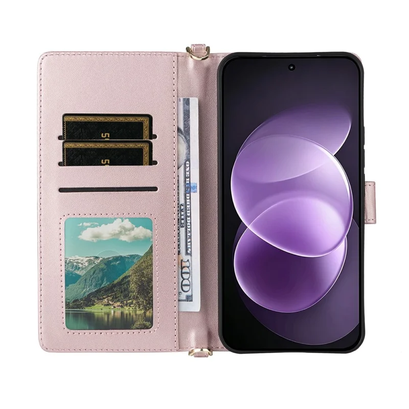For Xiaomi Redmi Note 17 Pro 5G Leather Case Stand Wallet Phone Cover with Shoulder / Wrist Strap - Pink