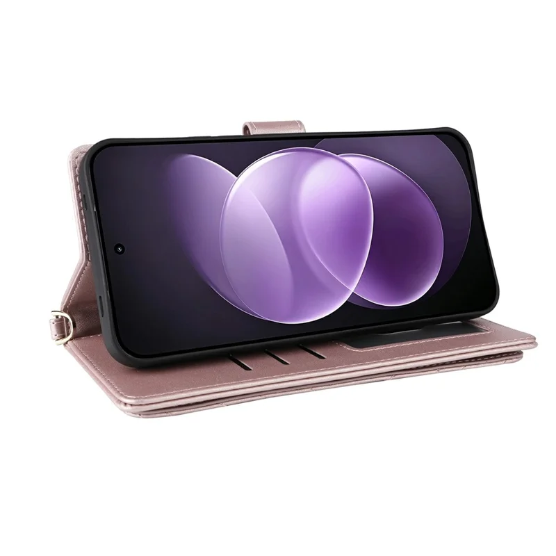 For Xiaomi Redmi Note 17 Pro 5G Leather Case Stand Wallet Phone Cover with Shoulder / Wrist Strap - Pink