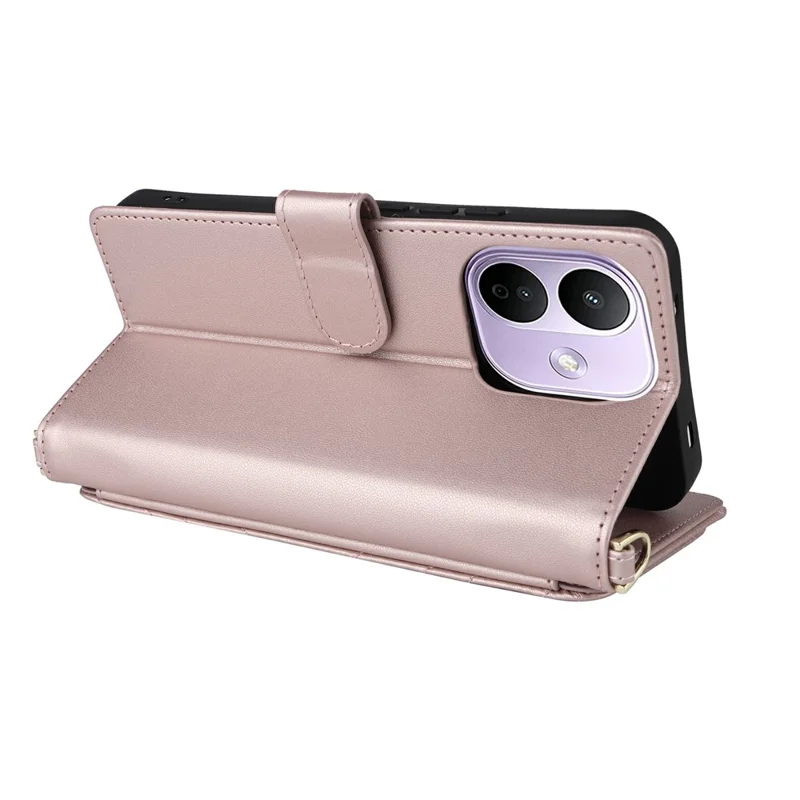 For Xiaomi Redmi Note 17 Pro 5G Leather Case Stand Wallet Phone Cover with Shoulder / Wrist Strap - Pink