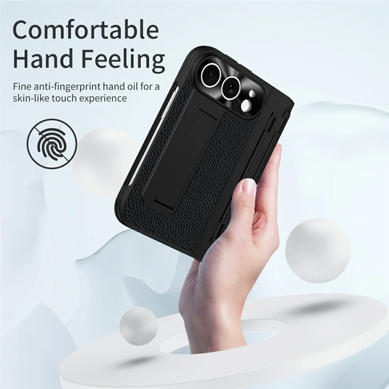 Capa para iPhone Fold com Proteção de Dobradiça em Pele + PC à Prova de Choques com Película de Ecrã - Preto