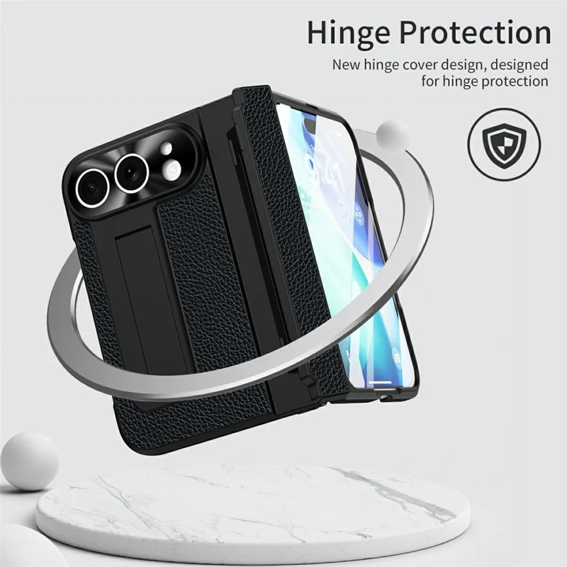 Capa para iPhone Fold com Proteção de Dobradiça em Pele + PC à Prova de Choques com Película de Ecrã - Preto