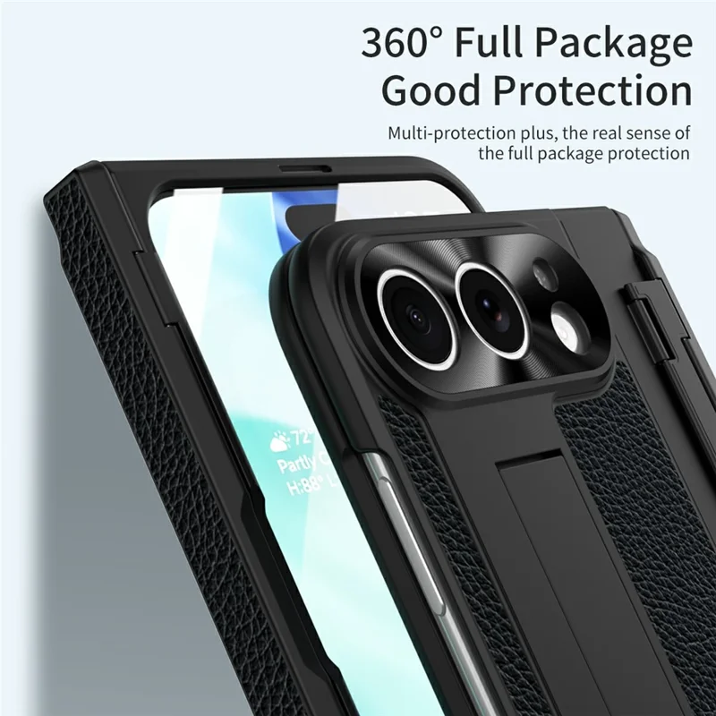 Capa para iPhone Fold com Proteção de Dobradiça em Pele + PC à Prova de Choques com Película de Ecrã - Preto