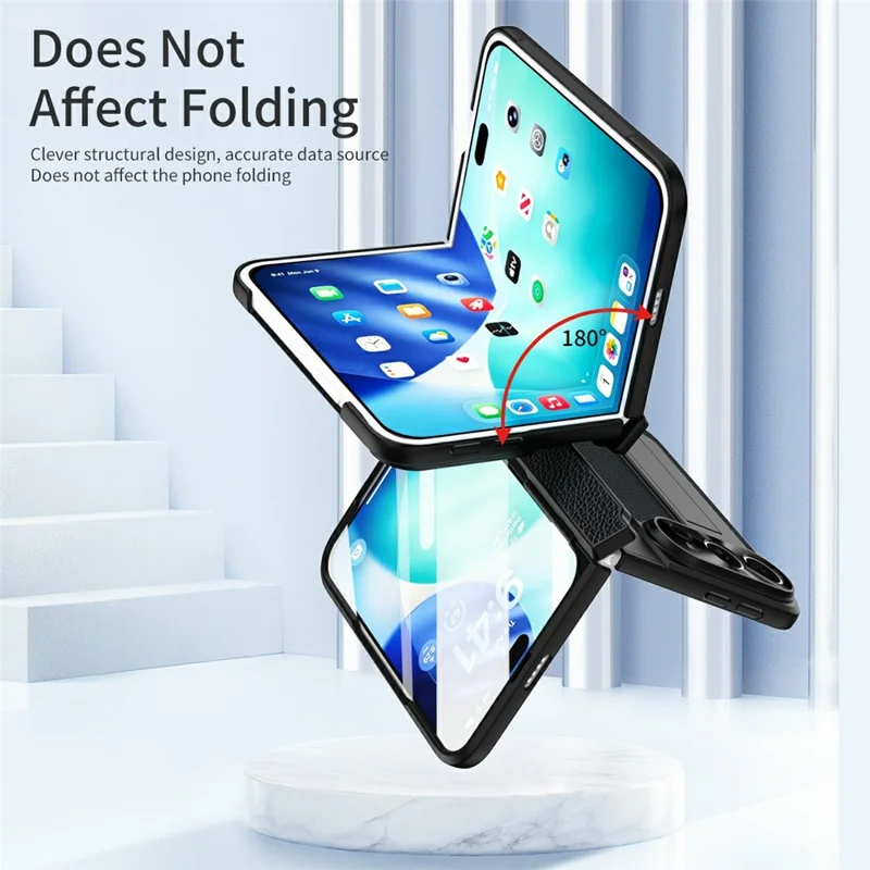 Capa para iPhone Fold com Proteção de Dobradiça em Pele + PC à Prova de Choques com Película de Ecrã - Preto
