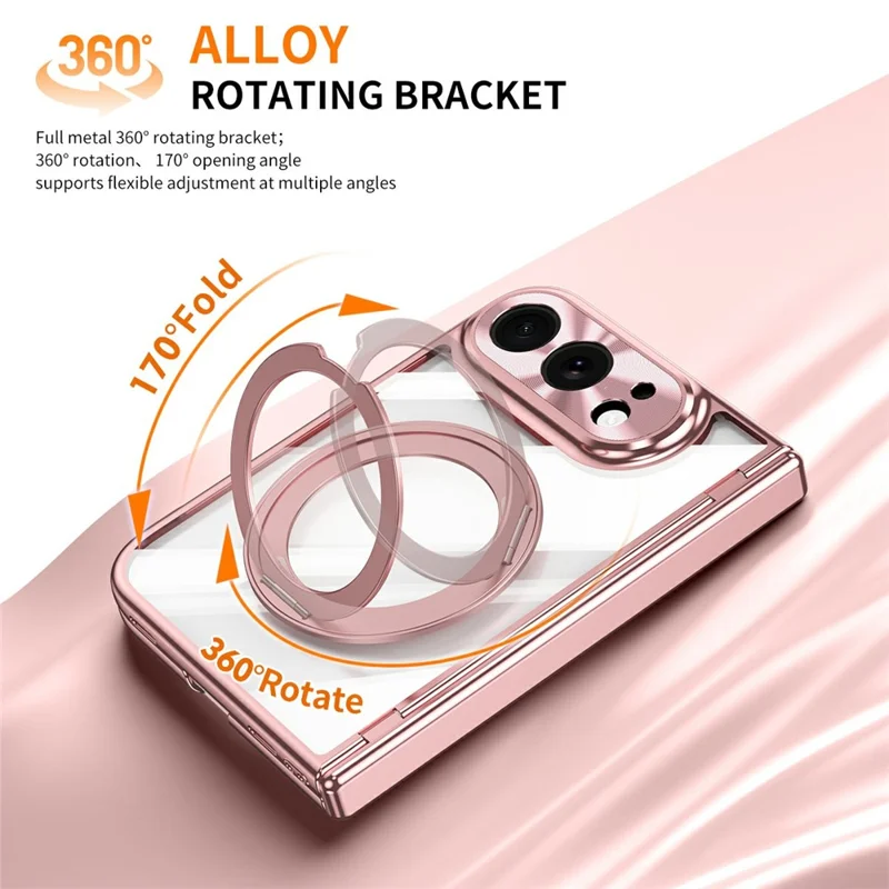 For iPhone Fold Case with Tempered Glass Screen Protector Rotatable Ring Kickstand PC Cover - Pink