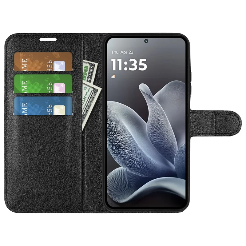 For Motorola Edge 70 Max 5G Case Wallet Stand Litchi Texture Shockproof Leather Phone Cover - Black