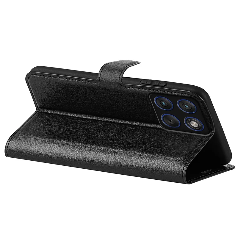 For Motorola Edge 70 Max 5G Case Wallet Stand Litchi Texture Shockproof Leather Phone Cover - Black