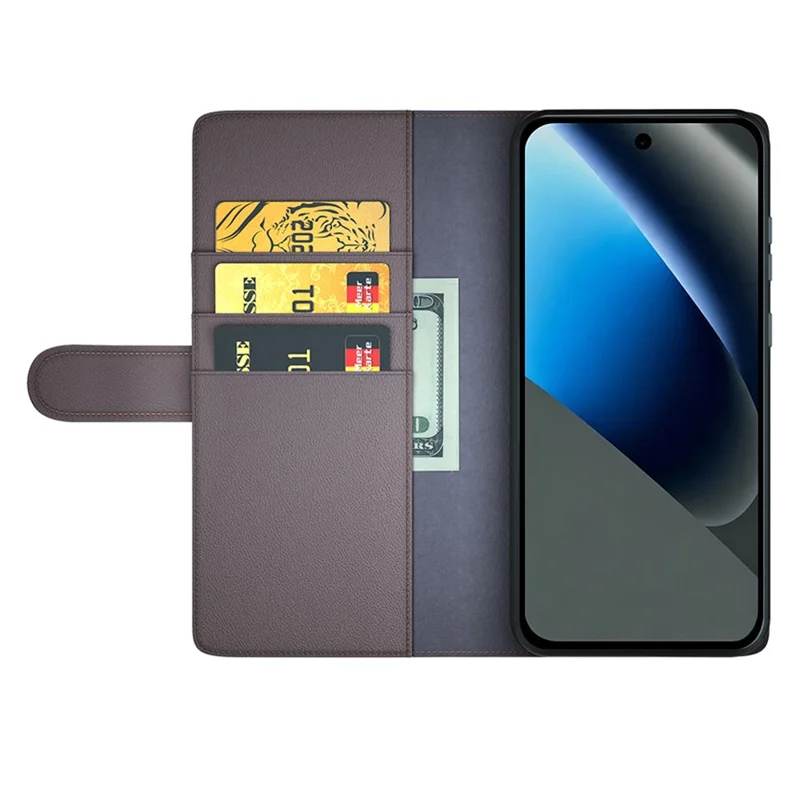 For Google Pixel 11a Case Genuine Split Leather Phone Cover with Wallet Stand - Brown