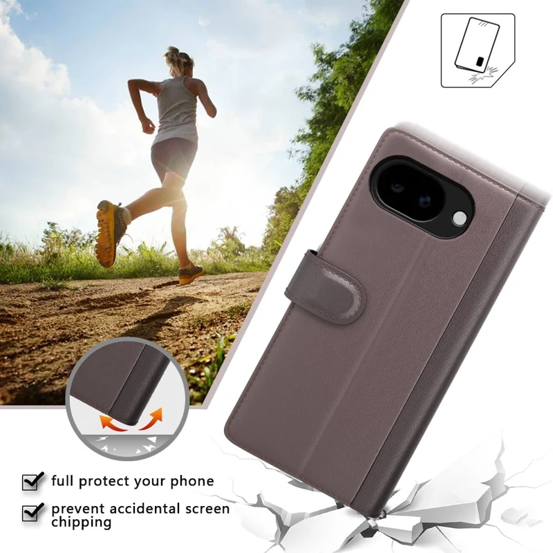 For Google Pixel 11a Case Genuine Split Leather Phone Cover with Wallet Stand - Brown
