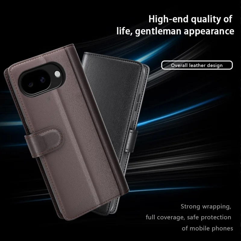 For Google Pixel 11a Case Genuine Split Leather Phone Cover with Wallet Stand - Brown