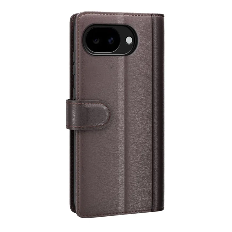 For Google Pixel 11a Case Genuine Split Leather Phone Cover with Wallet Stand - Brown