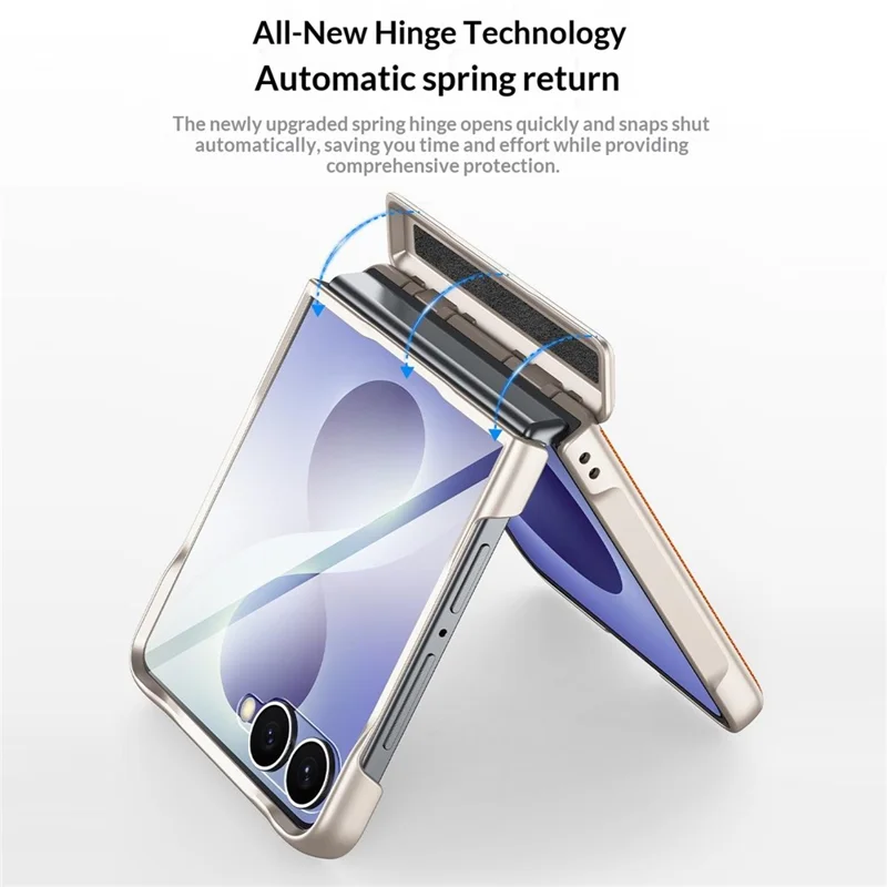 For Samsung Galaxy Z Flip8 Case with HD Screen Protector Magnetic Rotating Kickstand Tech Fabric + PC Phone Cover - Orange