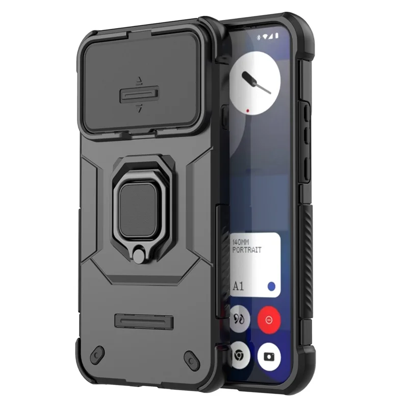 Чехол для Nothing Phone (4b) из поликарбоната и термопластичного полиуретана с подставкой и защитой объектива — черный
