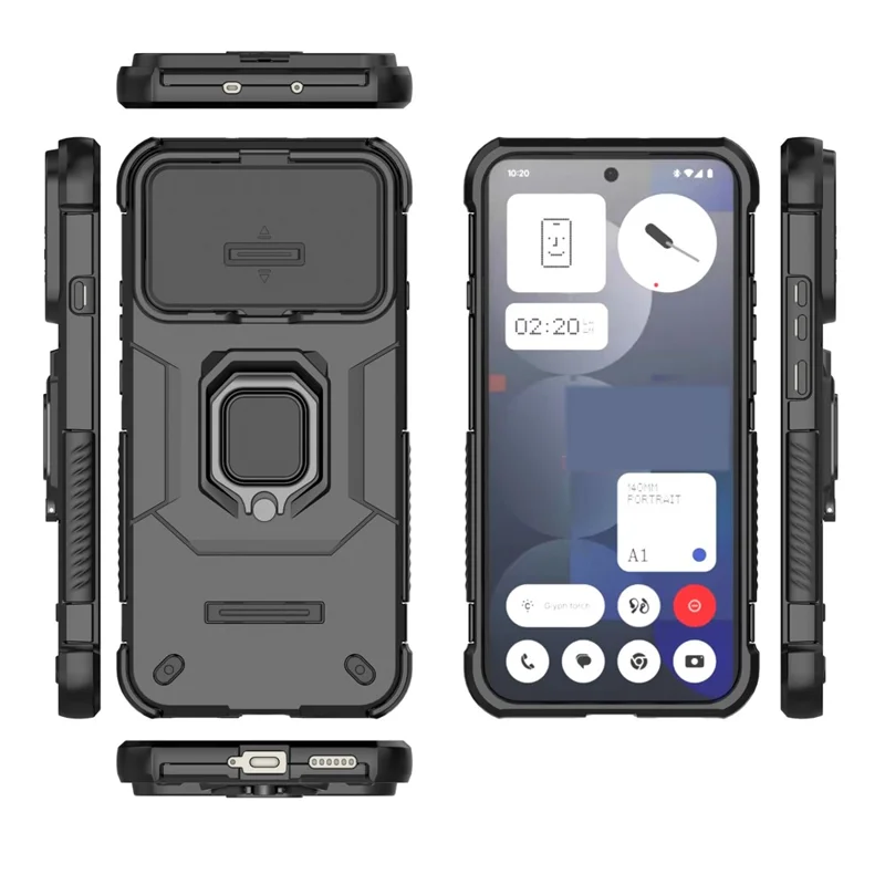 Чехол для Nothing Phone (4b) из поликарбоната и термопластичного полиуретана с подставкой и защитой объектива — черный