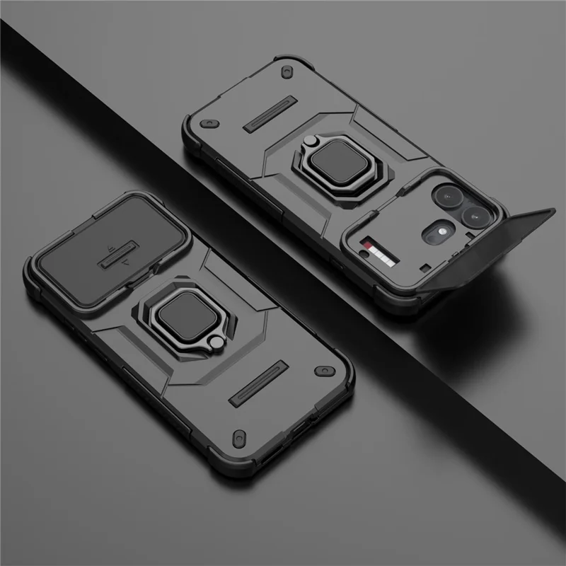 Чехол для Nothing Phone (4b) из поликарбоната и термопластичного полиуретана с подставкой и защитой объектива — черный