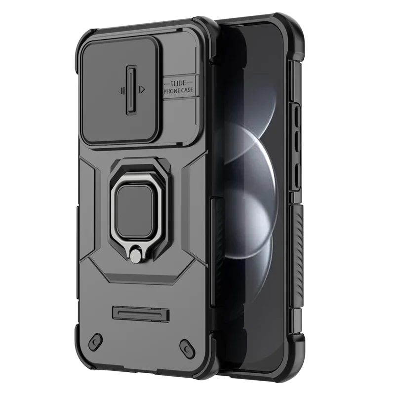 Coque pour Xiaomi Redmi Note 17 Pro 5G, protecteur de téléphone avec support pivotant en PC + TPU et couvercle pour objectif - Noir
