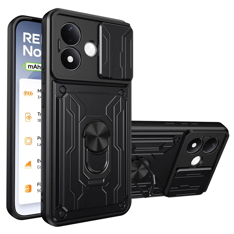 Til Xiaomi Redmi Note 17 Pro 5G Case PC + TPU støtteben Telefon bagside dæksel med kamera skyder - Sort