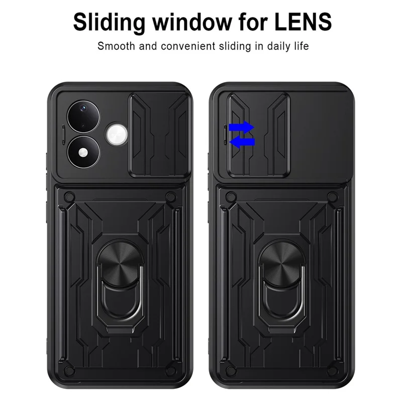 Til Xiaomi Redmi Note 17 Pro 5G Case PC + TPU støtteben Telefon bagside dæksel med kamera skyder - Sort