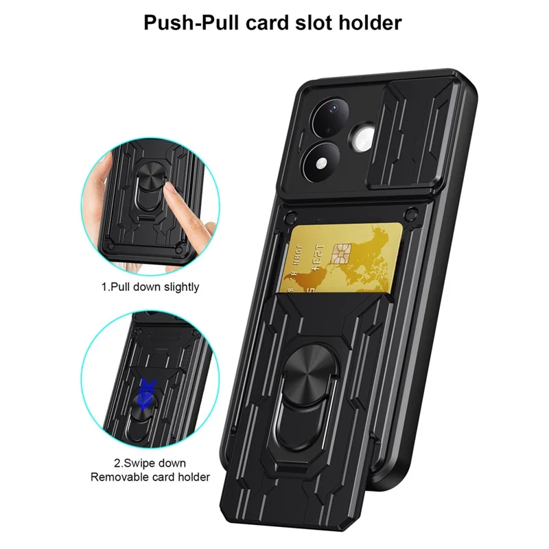 Til Xiaomi Redmi Note 17 Pro 5G Case PC + TPU støtteben Telefon bagside dæksel med kamera skyder - Sort
