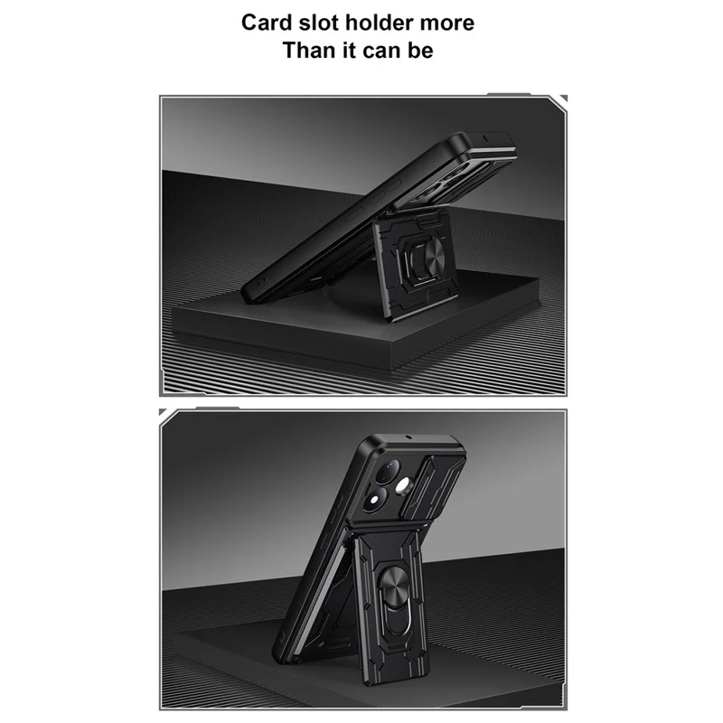 Til Xiaomi Redmi Note 17 Pro 5G Case PC + TPU støtteben Telefon bagside dæksel med kamera skyder - Sort