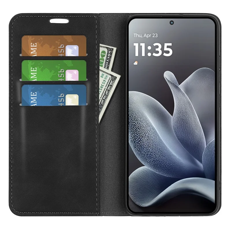 For Motorola Edge 70 Max 5G Case Skin Touch Leather Wallet Phone Cover - Black
