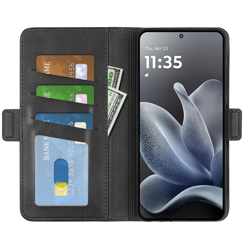 For Motorola Edge 70 Max 5G Case Calf Texture Leather Wallet Phone Cover - Black