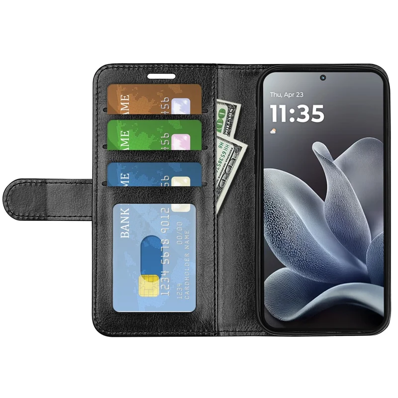 For Motorola Edge 70 Max 5G Case Crazy Horse Texture Stand Leather Phone Cover - Black