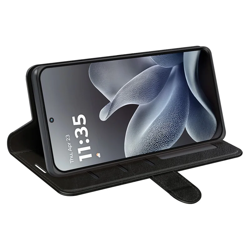 For Motorola Edge 70 Max 5G Case Crazy Horse Texture Stand Leather Phone Cover - Black