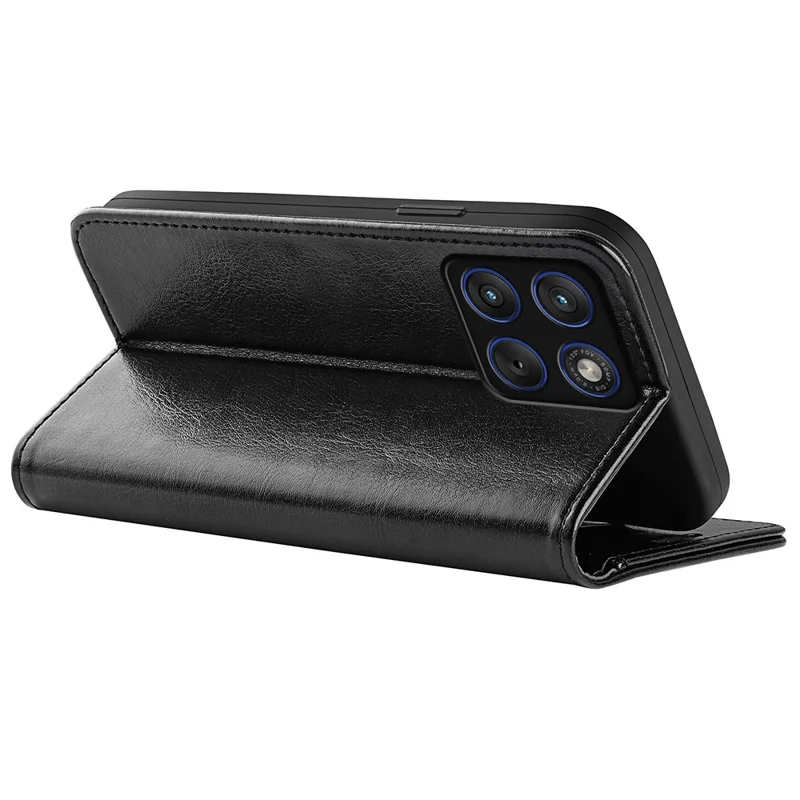 For Motorola Edge 70 Max 5G Case Crazy Horse Texture Stand Leather Phone Cover - Black