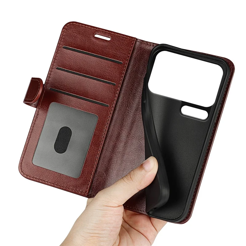 For Xiaomi 18 Pro Max Case Crazy Horse Texture Stand Leather Phone Cover - Brown