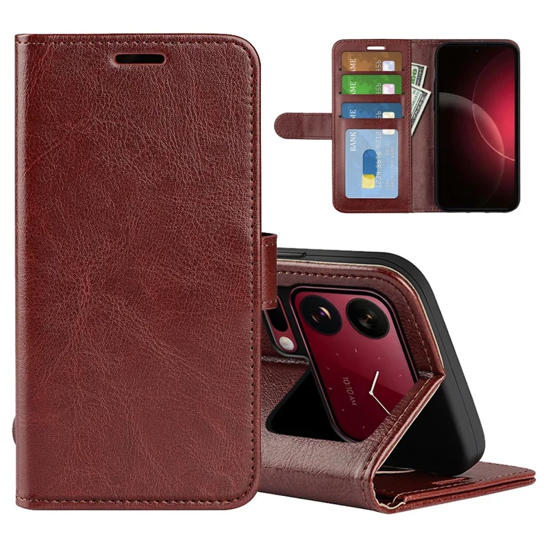 For Xiaomi 18 Pro Max Case Crazy Horse Texture Stand Leather Phone Cover - Brown