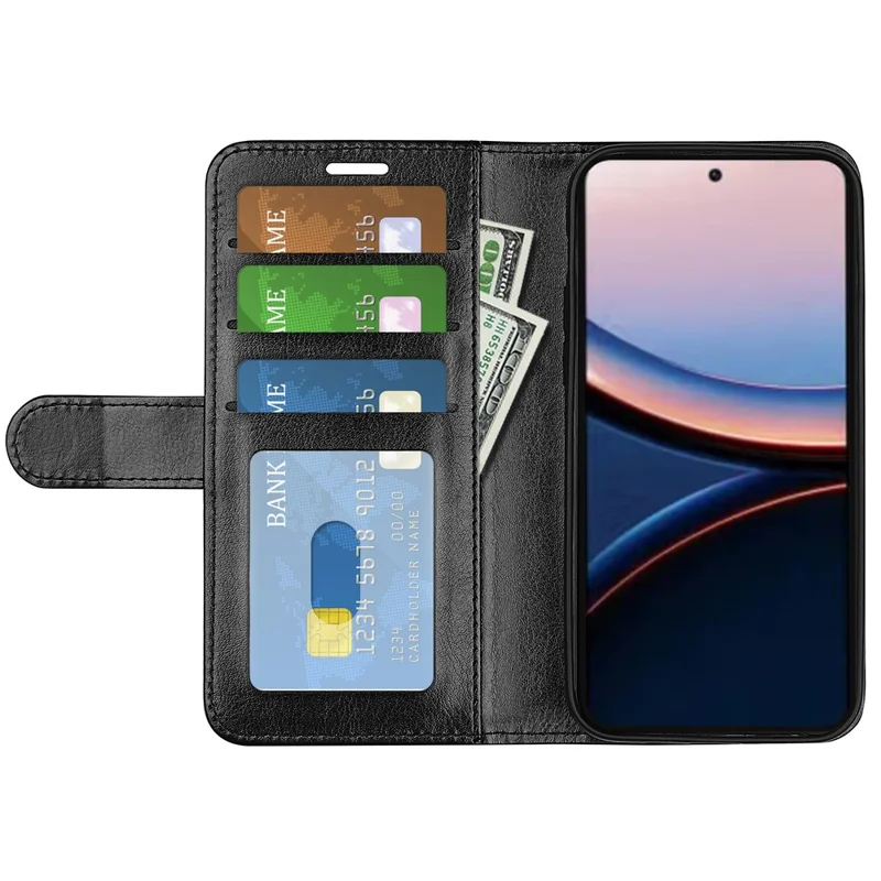 For Xiaomi Poco C95 Pro Case Crazy Horse Texture Stand Leather Phone Cover - Black