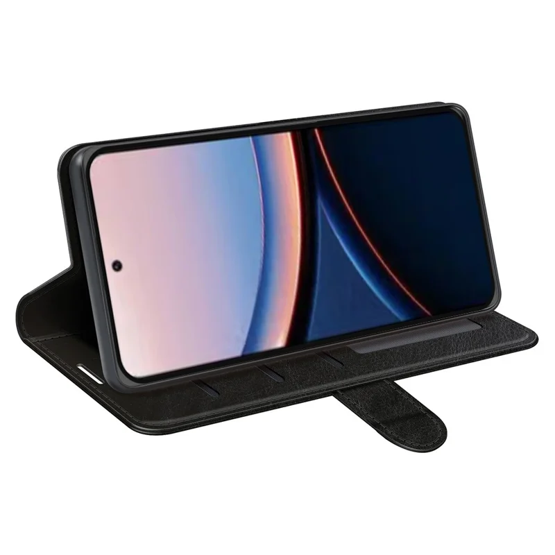 For Xiaomi Poco C95 Pro Case Crazy Horse Texture Stand Leather Phone Cover - Black
